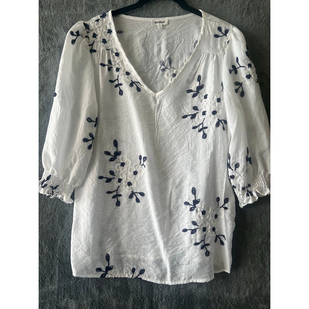 Kindred Peasant Top Puffed Sleeve Womens S Floral Embroidery Boho Beach Cottage